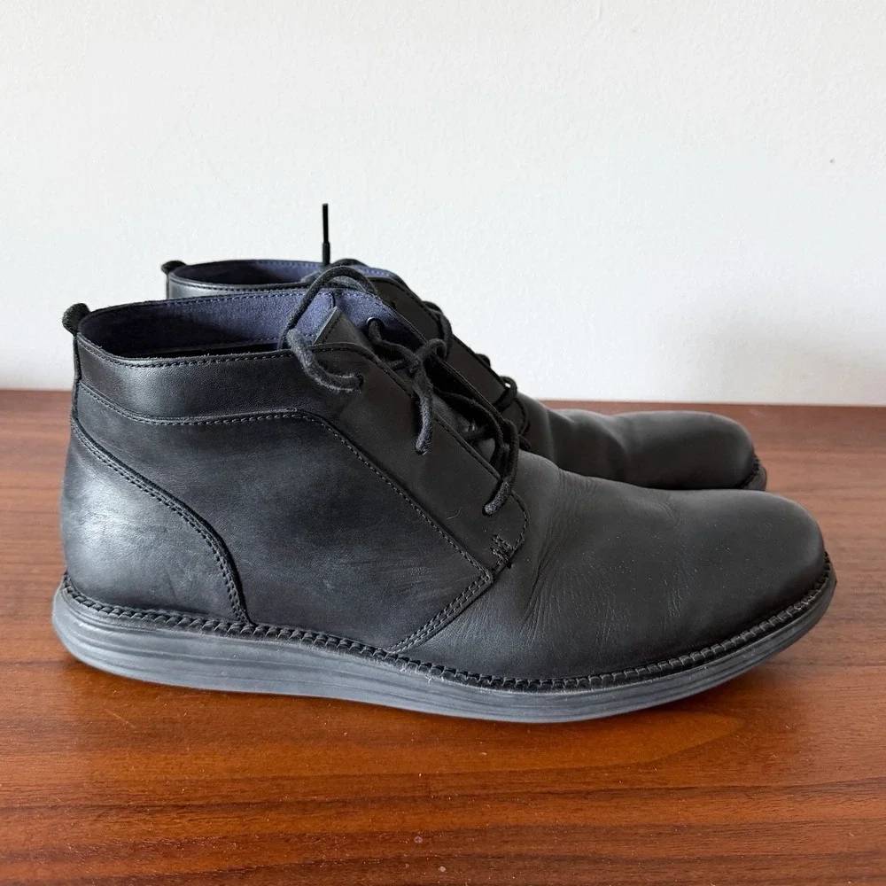 Cole Haan Grand OS Mens 10.5 M Black Leather Chukka Boots Lace Up Dress Casual